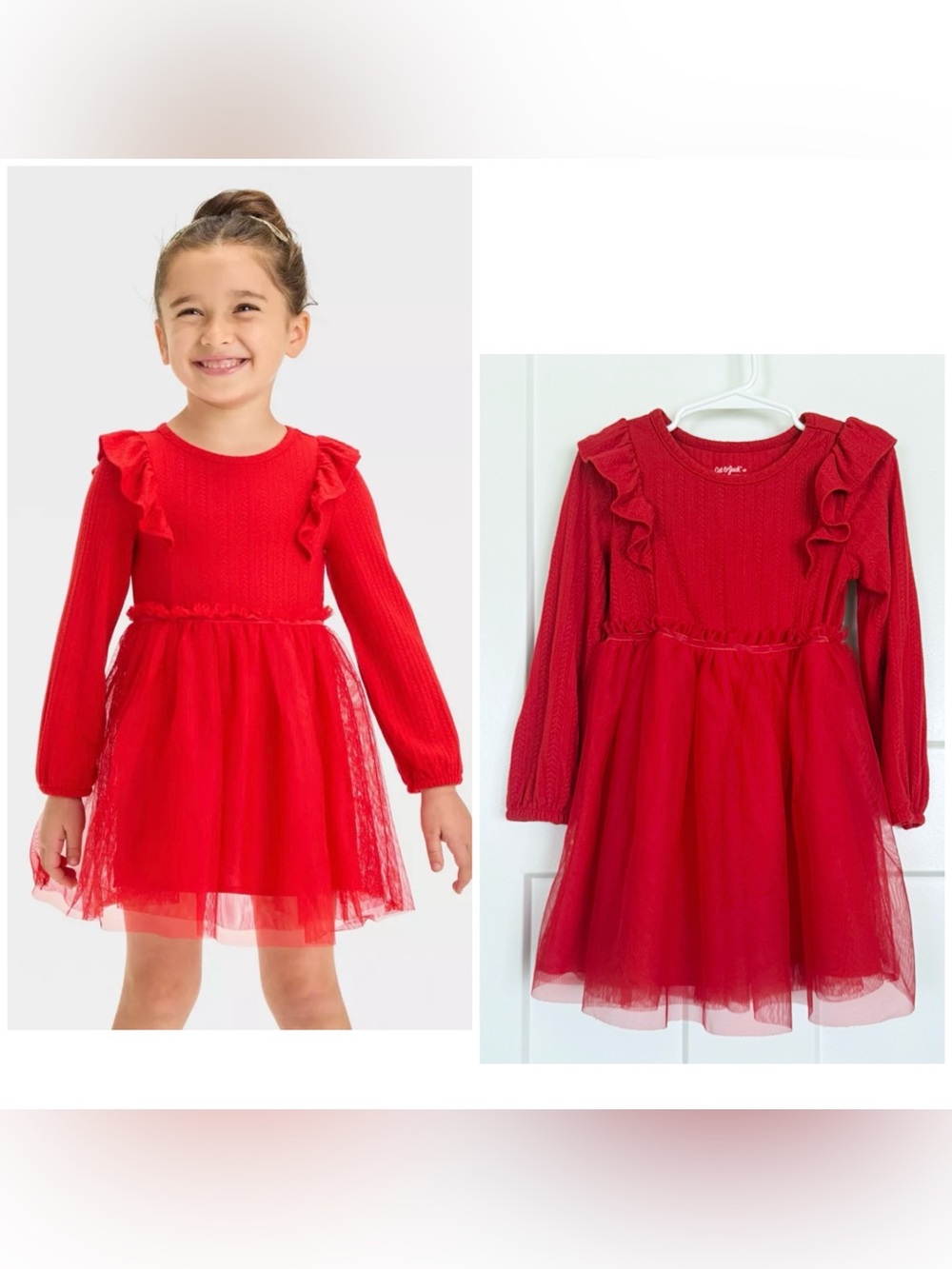 Cat & Jack Girls 4T Red Tulle Dress Long Sleeve Ruffle